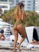 Doutzen Kroes Booty in Leopard Print Swimsuit in Miami