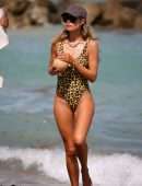 Doutzen Kroes Booty in Leopard Print Swimsuit in Miami