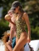 Doutzen Kroes Booty in Leopard Print Swimsuit in Miami