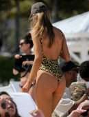 Doutzen Kroes Booty in Leopard Print Swimsuit in Miami