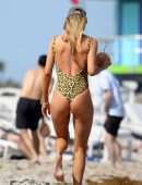 Doutzen Kroes Booty in Leopard Print Swimsuit in Miami