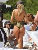 Doutzen Kroes Booty in Leopard Print Swimsuit in Miami