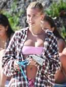 Hailey Baldwin in Pink Bikini at the Beach