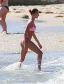 Hailey Baldwin in Pink Bikini at the Beach