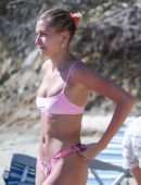 Hailey Baldwin in Pink Bikini at the Beach