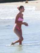 Hailey Baldwin in Pink Bikini at the Beach