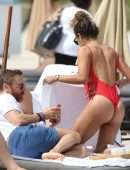 Jessica Ledon in Red Swimsuit in Miami