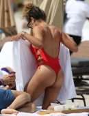 Jessica Ledon in Red Swimsuit in Miami