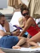 Jessica Ledon in Red Swimsuit in Miami