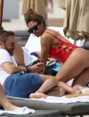 Jessica Ledon in Red Swimsuit in Miami
