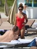 Jessica Ledon in Red Swimsuit in Miami