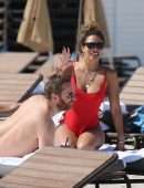 Jessica Ledon in Red Swimsuit in Miami