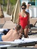 Jessica Ledon in Red Swimsuit in Miami