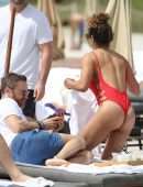 Jessica Ledon in Red Swimsuit in Miami