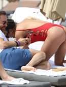 Jessica Ledon in Red Swimsuit in Miami