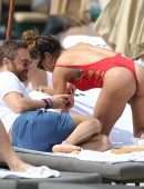 Jessica Ledon in Red Swimsuit in Miami
