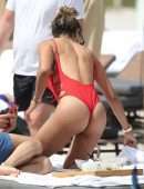 Jessica Ledon in Red Swimsuit in Miami