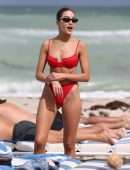 Olivia Culpo in Red Swimwear on the Beach in Miami