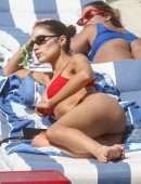 Olivia Culpo in Red Swimwear on the Beach in Miami