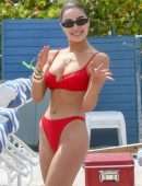 Olivia Culpo in Red Swimwear on the Beach in Miami