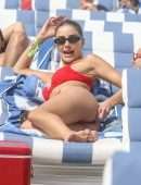 Olivia Culpo in Red Swimwear on the Beach in Miami
