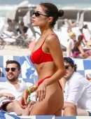 Olivia Culpo in Red Swimwear on the Beach in Miami