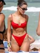 Olivia Culpo in Red Swimwear on the Beach in Miami