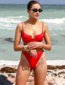 Olivia Culpo in Red Swimwear on the Beach in Miami