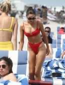 Olivia Culpo in Red Swimwear on the Beach in Miami