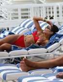 Olivia Culpo in Red Swimwear on the Beach in Miami