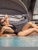 Rachel McCord in Swimsuit at a Pool for Voir Eyewear Photoshoot in LA