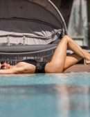 Rachel McCord in Swimsuit at a Pool for Voir Eyewear Photoshoot in LA