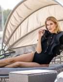 Rachel McCord in Swimsuit at a Pool for Voir Eyewear Photoshoot in LA