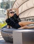 Rachel McCord in Swimsuit at a Pool for Voir Eyewear Photoshoot in LA