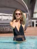 Rachel McCord in Swimsuit at a Pool for Voir Eyewear Photoshoot in LA