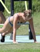 Sailor Brinkley-Cook in Bikini, Working Out on Coogee Beach in Sydney