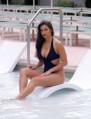 Tao Wickrath in Black Swimsuit at the Pool in Las Vegas