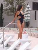 Tao Wickrath in Black Swimsuit at the Pool in Las Vegas