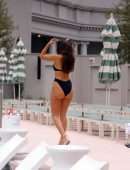 Tao Wickrath in Black Swimsuit at the Pool in Las Vegas