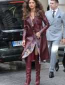 Zendaya Coleman in Leather Coat, Leaving her Hotel in Paris