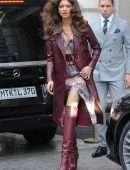 Zendaya Coleman in Leather Coat, Leaving her Hotel in Paris
