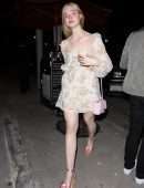 Elle Fanning Pretty in Pink Walking to Dinner at Craig's in West Hollywood