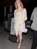 Elle Fanning Pretty in Pink Walking to Dinner at Craig's in West Hollywood