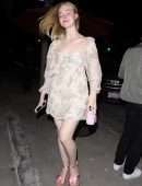 Elle Fanning Pretty in Pink Walking to Dinner at Craig's in West Hollywood