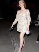 Elle Fanning Pretty in Pink Walking to Dinner at Craig's in West Hollywood