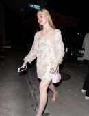 Elle Fanning Pretty in Pink Walking to Dinner at Craig's in West Hollywood