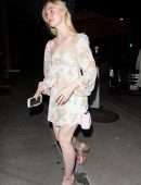 Elle Fanning Pretty in Pink Walking to Dinner at Craig's in West Hollywood