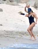 Eva Longoria Booty in Swimsuit on Easter Holiday at the Shellona Beach in St Barts