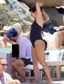 Eva Longoria Booty in Swimsuit on Easter Holiday at the Shellona Beach in St Barts