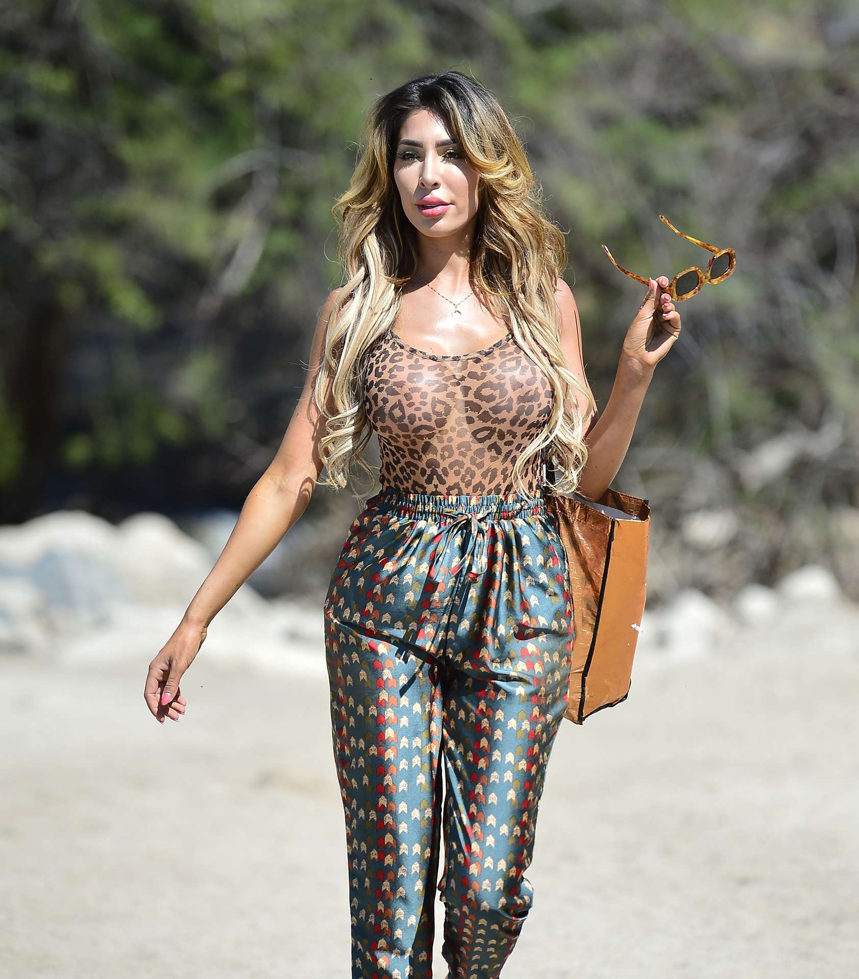 Farrah Abraham in See-through Leopard Print Top at Lake Elsinore, California